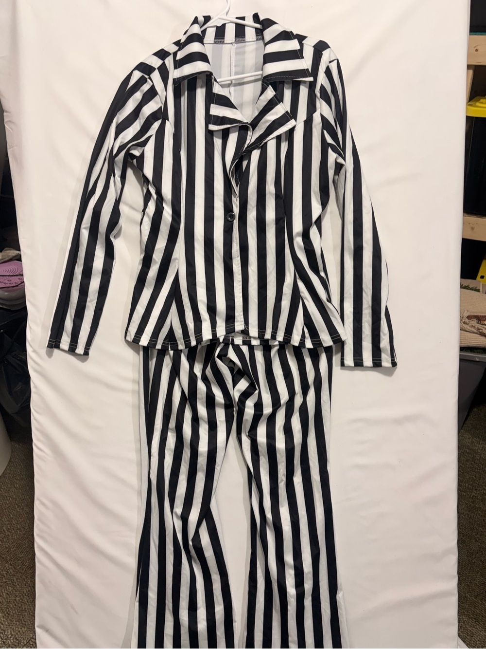 Adult black and white striped Beetlejuice costume size Medium